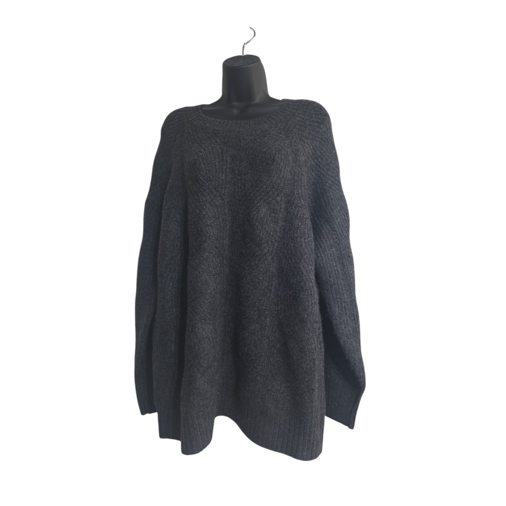 Market & Spruce Womens 1X Charcoal Gray Textured Knit Crew Neck Pullover Sweater
